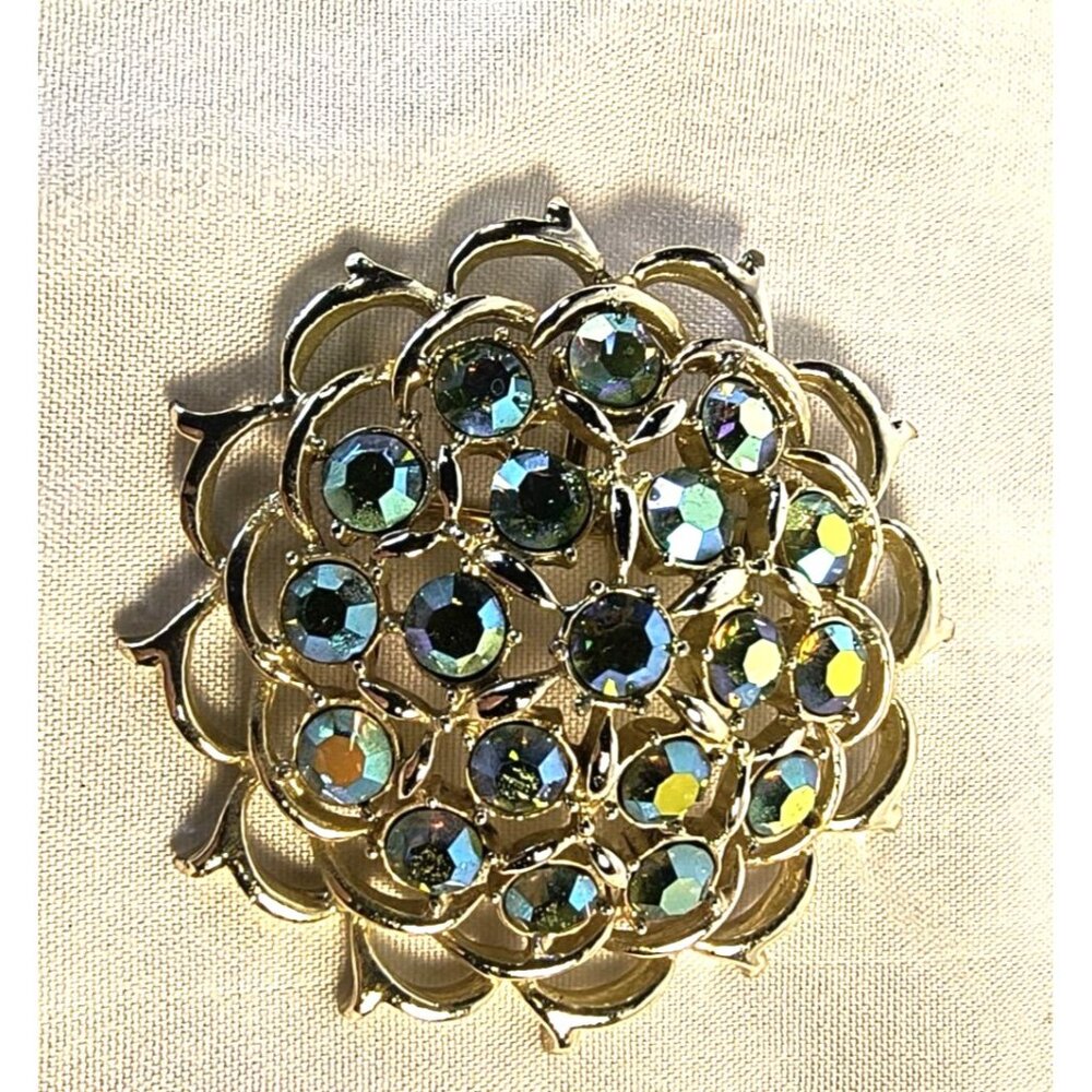Vintage Sarah Coventry Silver-Tone Brooch/Pendant With Iridescent Rhinestones